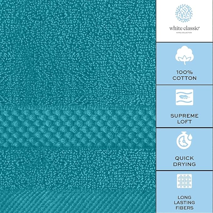 White Classic Luxury Cotton Washcloths - Face Towel Set | 12 Pack | Aqua