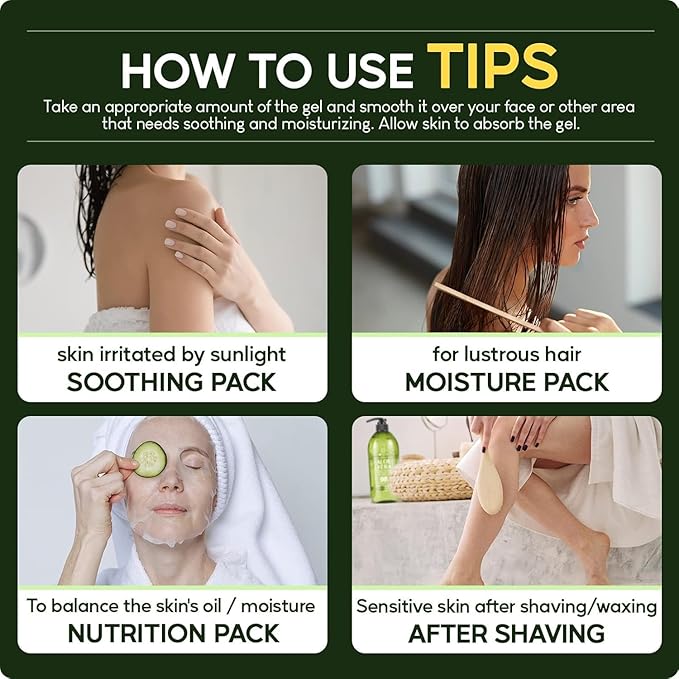 Aloe Vera Gel - for Sunburn Relief - Big 16.9 oz / 500ml - 98% Pure Aloe Vera - For Face, Skin and Hair - After Sun Care lotion - Sun Burn Moisturizer Cream (16.9 Fl oz)