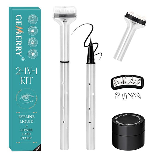 Lower Lash Stamp 2 in 1 Bottom Eyelash Stamp with Ink Kit Waterproof& Long Lasting Quick Eye Makeup Tool DIY at Home(Black)