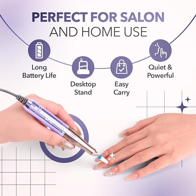 M Mase- Professional Nail Drill Machine - 2-in-1 Nail File - Cordless, 35000 RPM, HD Display - Gift for Her - Electric Nail Drill for Professional & Home Use (Violet)