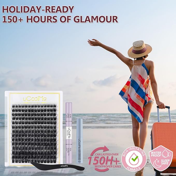 Nova Lash Clusters Kit 8-18mm 3D Volume Fluffy Eyelash Clusters Kit DD Curl - WideSpan DIY Eyelash Extension Kit Cat Eye Lashes Individual Fake Eyelashes Clusters Kit with 0.05mm Ultra-Thin Black Band