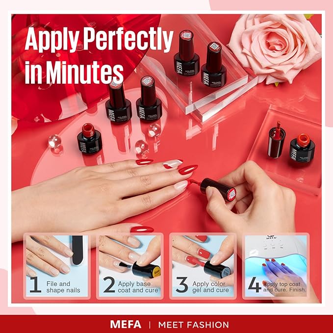 MEFA Red Gel Nail Polish Set, 6 Colors Gel Polish Kit Popular Burgundy Glitter Nail Polish Soak Off Rose Dark Red Shimmer DIY Home Salon Manicure Gifts for Women Girls 2025