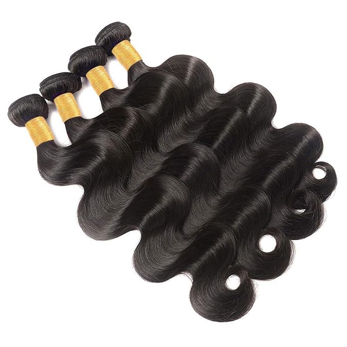 12A Brazilian Virgin Hair Body Wave Bundles - 100% Unprocessed, Real Human Hair Extensions, 4 Bundles, 16-22 Inch, Natural Black