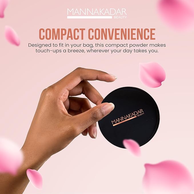 Manna Kadar Beauty Compact Dual Pressed Powder, C6 Tan Shade for Warm Medium Skin Tone, Medium to Full Coverage Oil Absorbing Foundation and Setting Face Powder, Long-Lasting Flawless Matte Finish