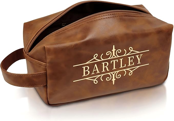 Personalized Toiletry Bag for Men - Custom Engraved Leather Travel Organizer, Waterproof Dopp Kit & Gifts for Dad, Husband, Boyfriend