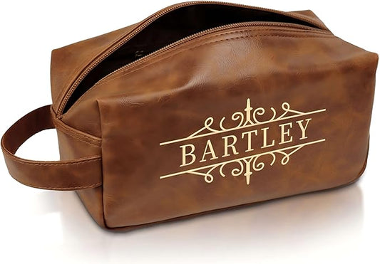 Personalized Toiletry Bag for Men - Custom Engraved Leather Travel Organizer, Waterproof Dopp Kit & Gifts for Dad, Husband, Boyfriend