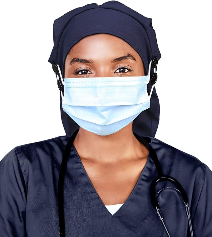 Satin Lined Work Cap with Button for Long Hair Women