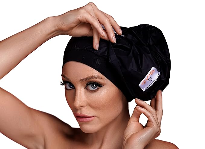 Luxury Waterproof Shower Cap - Innovative Open-Ended Design - Black