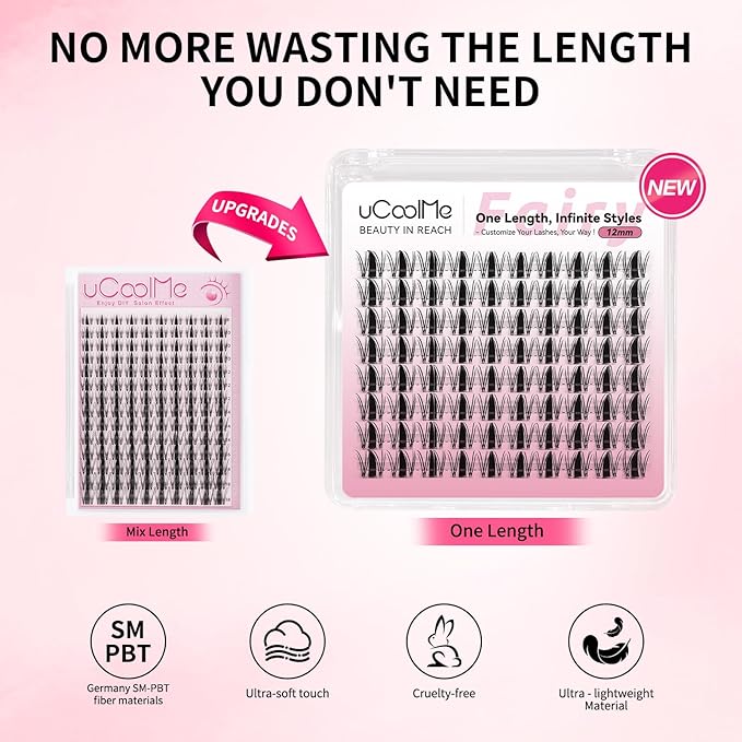 Fairy Lash Clusters 12mm C Curl Manga Lash Clusters Spiky Eyelash Clusters Individual Lashes WideSpan Wet-Look 0.05mm Ultra-Thin Invisible Band(Fairy,12mm)