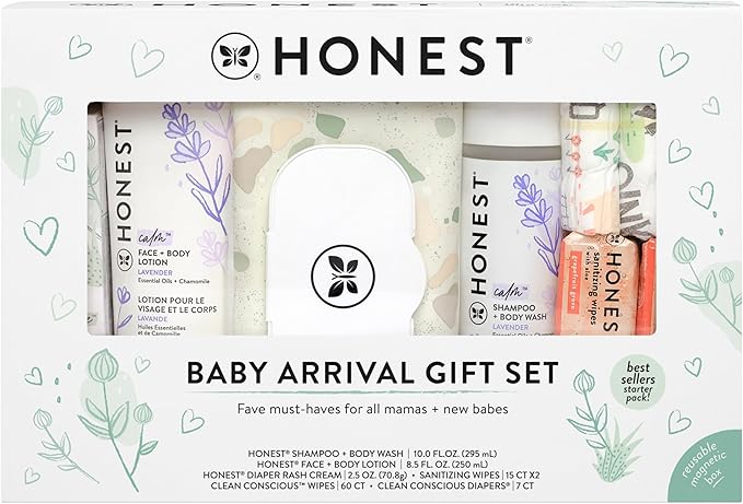 The Honest Company Baby Arrival Gift Set | Newborn Essentials Welcome Box | Diapers, Wipes, Personal Care, Diaper Rash Cream