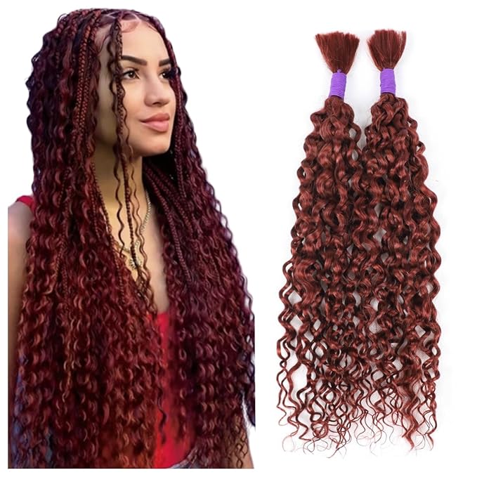 Reddish Brown Water Wave Human Braiding Hair No Weft 100g (1Pack-2Bundles) 100% Brazilian Virgin Human Bulk Hair Micro Braiding Human Hair For Boho Braids (Water Bulk (Reddish Brown), 18 Inch)