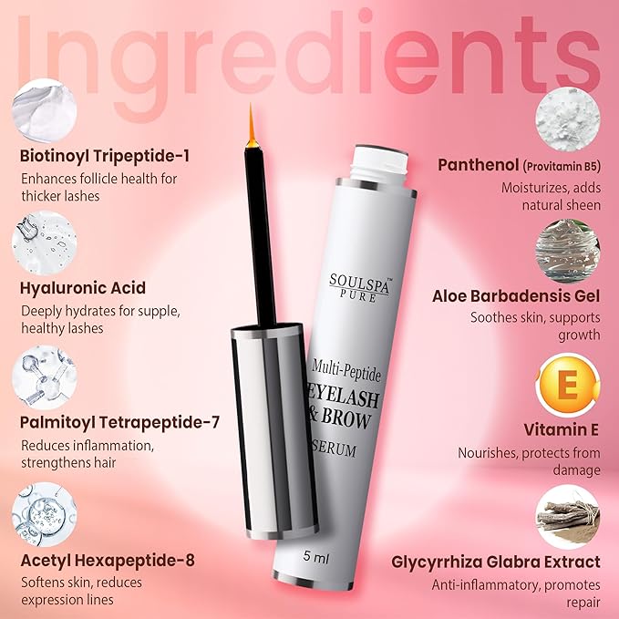 Eyelash Serum - Advanced Brow & Eye Lash Serum with Biotin & Peptides - Nourishing Serum & Eyelash Growth Serum & Conditioner - Promotes Thick, Healthy Eyelashes & Brows - 5 ML