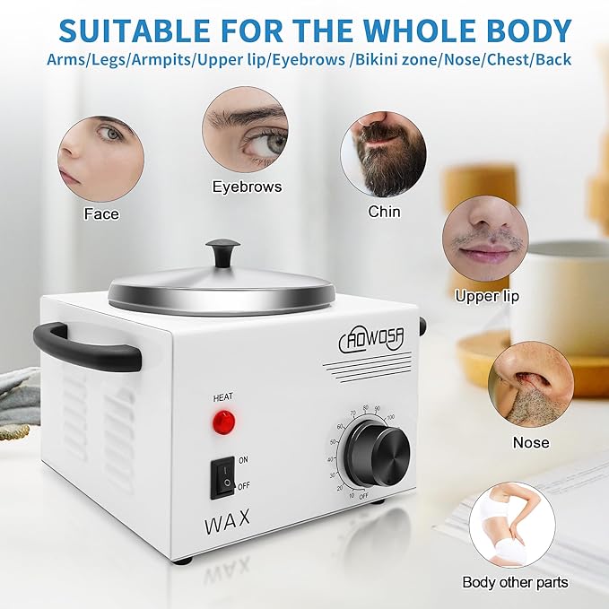 Single Professional Electric Wax Heater Machine for Hair Removal - Large Paraffin Pot with Adjustable Temperature, Facial Skin Body SPA Salon Equipment, 50 Wax Sticks Included