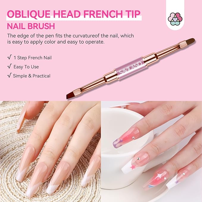 Saviland 6Pcs Nail Art Brushes with Cap – 12 Nail Design Brushes for Nail Art Double-End Gel Nail Brush Multifunctional Nail Brush Nail Art Liner Brush Dotting Tools for Home Manicure, Christmas Gifts