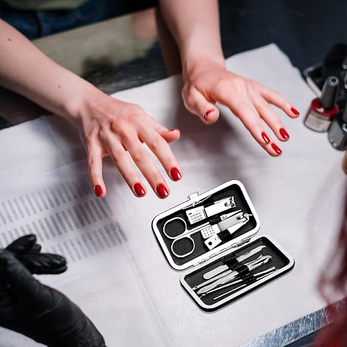 Manicure Set Bulk, Nail Clippers Kit Stainless Steel Fingernail Clippers Set, Sturdy Nail Tip Cutter Trimmers Professional Grooming Toenail Clippers Personal Pedicure Kits 8 in 1 (Black 12 Pack)