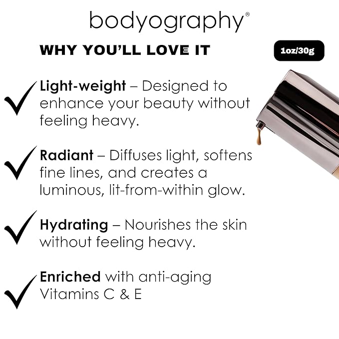 BODYOGRAPHY - NATURAL FINISH Foundation (Light Medium #150): Oil-Free Anti-Aging Salon Natural Finish w/ Vitamin E, C, Antioxidants | Vegan, Gluten-Free, Paraben-Free
