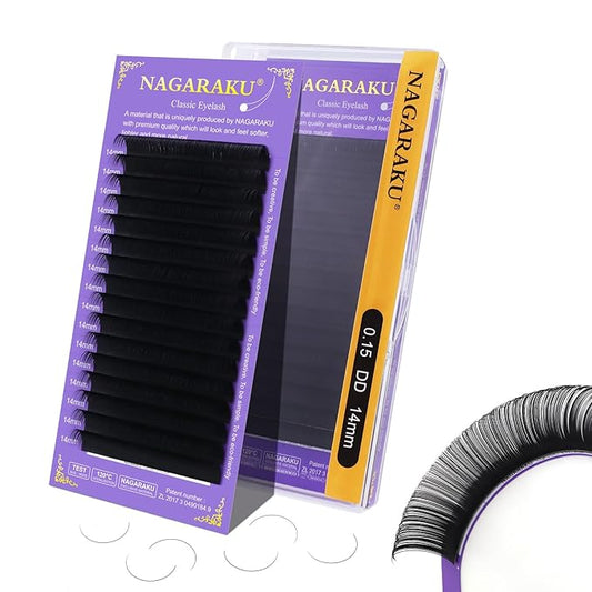 NAGARAKU Eyelash Extensions Individual Lashes Extensions Classic Lash Matte Black 16 Rows Soft Natural Matte Black Professional Beauty Salon Lash Supplies -0.15DD 14mm