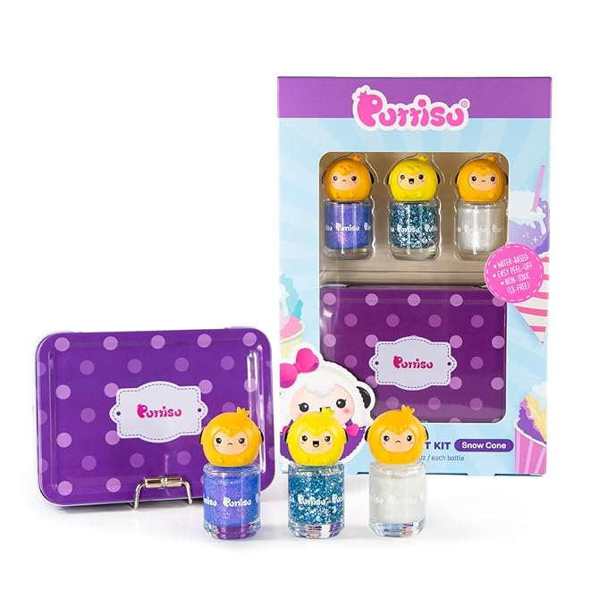 3-Color Nail Art kit non-toxic water-based peel-off kids nail polish gift set (Snow Cone)