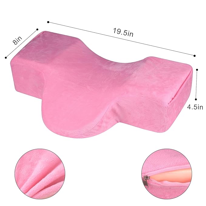 IMENE Lash Pillow for Lash Extensions- Memory Foam Lash Pillow with Neck and Back Support, Ergonomic lash Bed Pillow with Velvet Pillowcase and Lash Organizer Pockets (Pink)