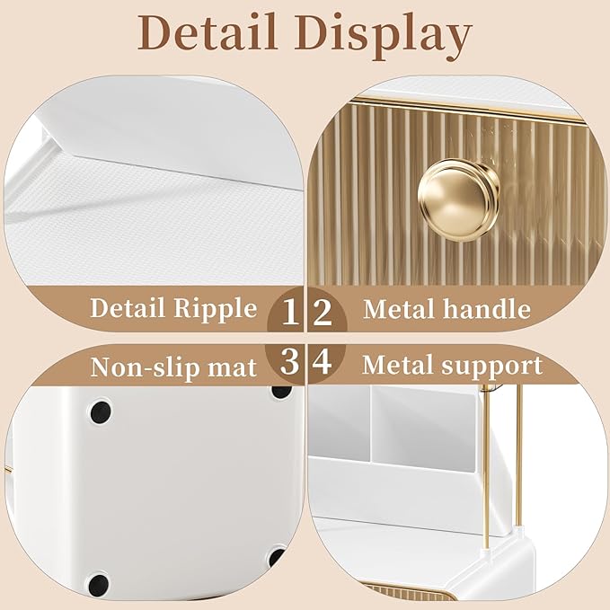 Makeup Organizer with Drawer, Bathroom Organizers and Storage，Makeup Brush Holder,Lipstick and Perfume Organizer,Cosmetic and Vanity Organizer,Desk Organizer (AMBER)