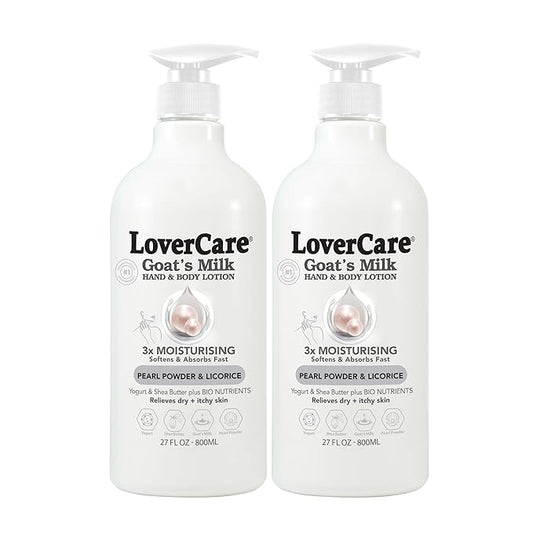 Lovercare Goat Milk Body Lotion for Dry Skin Pearl 27.05oz (800ml) - Pack of 2…