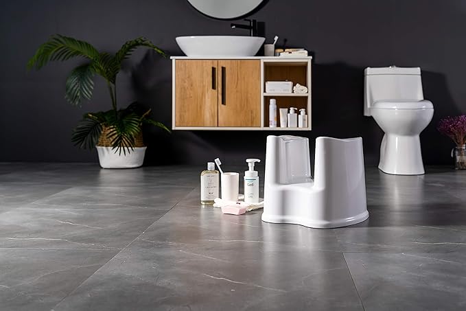 Skywin Shower Stool for Shaving Legs or Pedicure Foot Rest, Small White Plastic Stool for Shower Room Corner, Heavy Duty and Nonslip