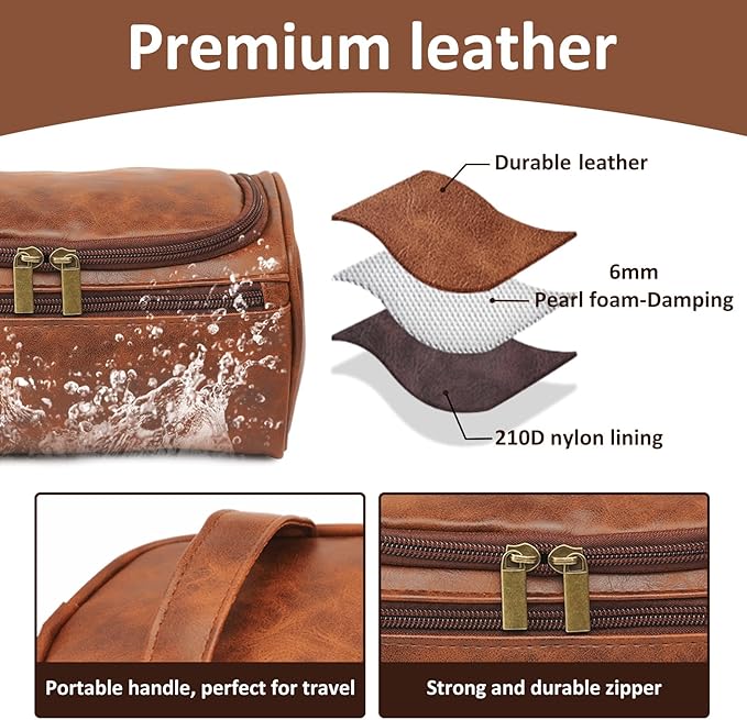 Personalized Toiletry Bag for Men, Dad, Custom Engraved with Pattern and Text Leather Travel Dopp Kit, Handcrafted Travel Gifts For Birthday, Christmas, Anniversary, Father's Day