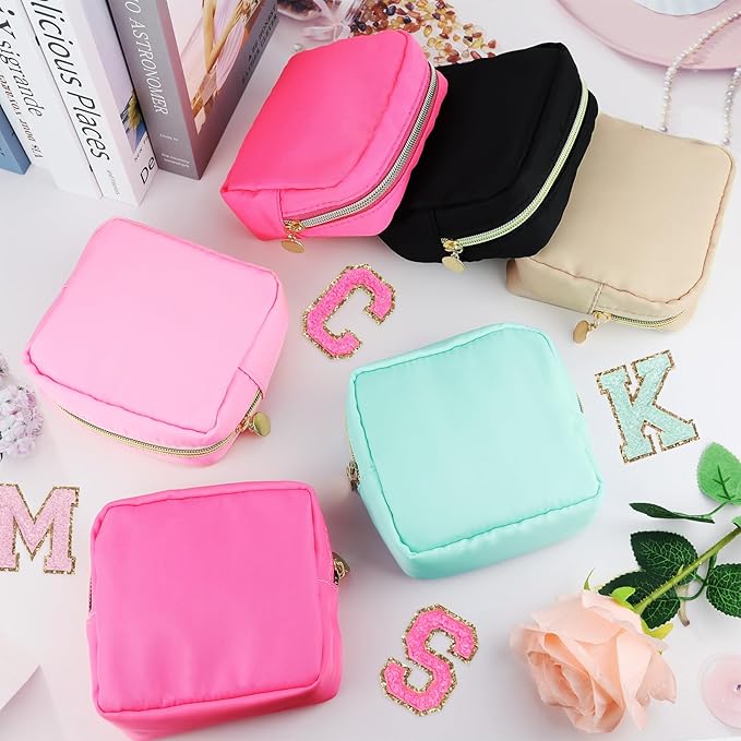 16 Pcs Mini Makeup Bags Bulk Nylon Cosmetic Pouch for Purse Travel Toiletry Organizer for Women, Small Zipper Preppy Coin Purse for Custom Valentines Day Gifts