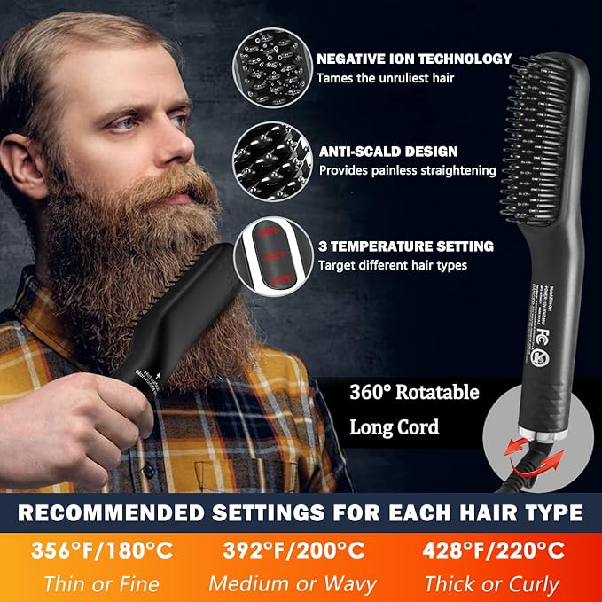 Beard Straightener for Men,Premium Heated Beard Brush w/Anti-Scald Feature,Beard Straightening Comb,Unique Fathers Day Birthday Valentines Gifts for Men Him Dad Boyfriend Christmas Stocking Stuffers