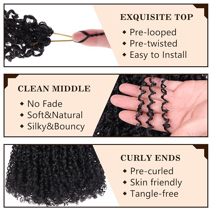 COOKOO 14 Inch Pre Twisted Micro Yanky Twists Crochet Hair 8 Bundles/Lot Yanky Twist Passion Twist Crochet Hair Pre Looped Spring Twist Crochet Hair Kinky Curly Twist Crochet Hair for Women 1B#
