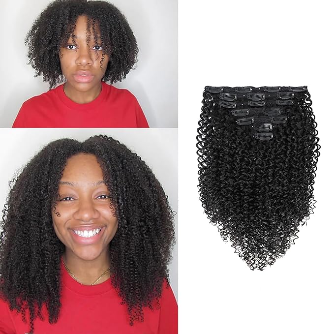 Curly Clip in Hair Extensions 3C 4A Kinky Curly Real Human Hair for Women OQ Curly Hair Natural Color 100% Brazilian Virgin Human Hair Extensions 7Pcs 120g/Set 22Inch