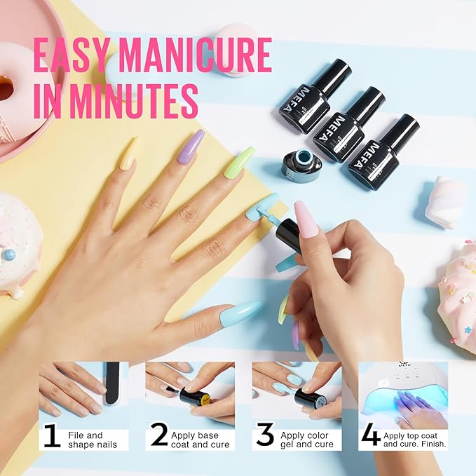 MEFA 35 Pcs Pastel Gel Nail Polish Set, 32 Colors Spring Collection Gel Nail Polish Kit Macaron Pink Green Nail Art Manicure DIY Home Decoration Beginners Gifts for Women Girls