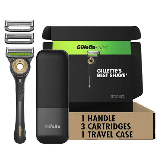 GilletteLabs With Exfoliating Bar Shaving Razor For Men, 1 Handle, 3 Blade Refills, Includes Travel Case for Convenient Storage On The Go