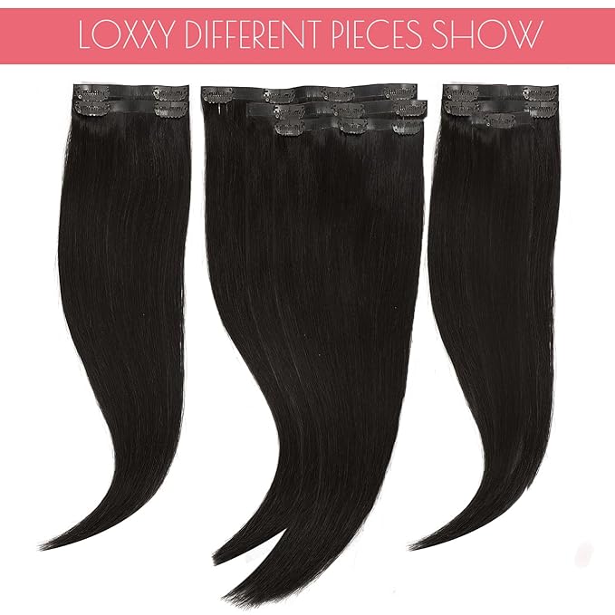 Loxxy Seamless Clip in Hair Extensions Real Human Hair Natural Black #1B 20inch Remy Clip in Human Hair Extensions for Thin Hair Pu Weft Clip on Hair Extensions Natural Hair 150gram 8pcs