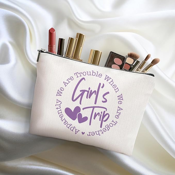 4Pcs Girls Trip Gifts Favors, 2025 Girls Weekend Gifts Makeup Bag, Bestie Gifts Weekend Bag Travel Gifts Vacation Cosmetic Bag, Friendship Gifts for Women Sister, Graduation Wedding Gifts Toiletry Bag