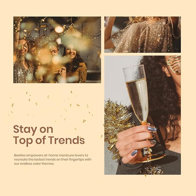 Beetles Shimmer Gel Nail Polish Set, 6 Colors Black White Polish Gel Silver Rose Gold Glitter Shimmer Nail Polish Soak Off Uv Lamp Nail Art Manicure Salon Gifts for Her Women