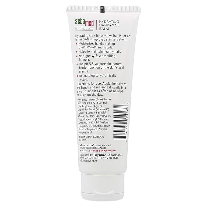 Sebamed Hand and Nail Balm pH 5.5 for Sensitive Skin Hypoallergenic Non-greasy Dermatologist Recommended Moisturizer 2.6 Fluid Ounces (75 Milliliters)