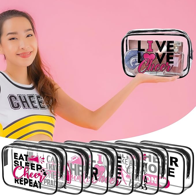 Abbylike 12 Pcs 7 x 4.7 x 2.4'' Cosmetic Bag Gifts Accessories for Makeup Bags PVC Cheer Case Clear Toiletry Zipper Pouch for Women Christmas Xmas