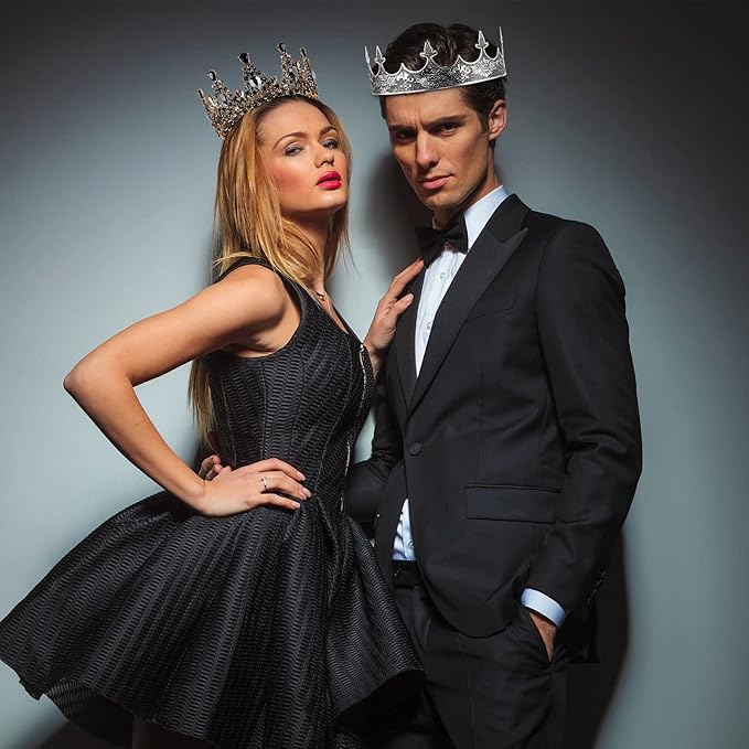 Sureio 2 Pcs Antique Royal King Crown for Men Baroque Queen Crown for 2025 Graduation Prom Party Crystal Tiara Prom Cosplay Birthday Wedding Hair Headband Accessories(Stylish Style)