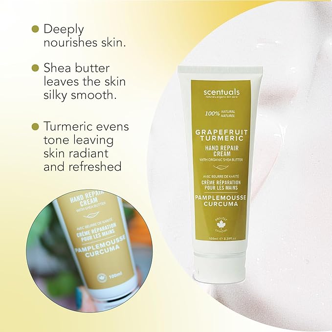 Hand Cream with Grapefruit Turmeric Essential Oil, Shea Butter, Cocoa Butter, Argan & Almond oil, Vitamin E and Aloe Vera, for Moisturizing Dry Hands, Natural Skin Care, 100 ml, 3.4 fl.oz