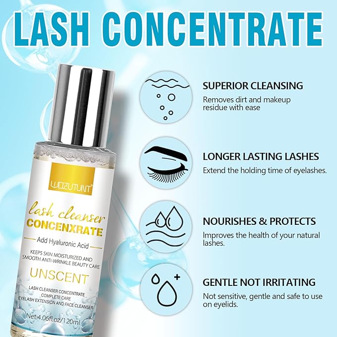 4.06 FL OZ Lash Shampoo Concentrate for Lash Extensions, Lash Cleanser Concentrate Eyelash Extension Cleanser Professional Lash Concentrate for Lash Extension Natural Foaming Cleanser Eyelash Shampoo