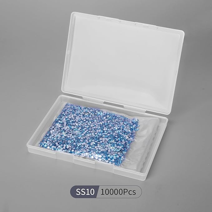 10000PCS Aquamarine Rhinestones Bulk, Flat Back Crystal Glass Stone Round Gems,SS10, 2.7-2.9mm
