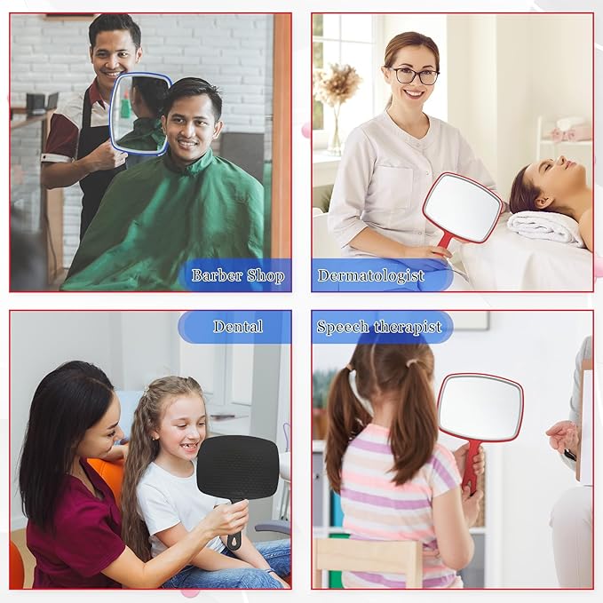 Qunclay 10 Pcs Large Hand Mirror Handheld Mirror with Handle Multi Purpose Barber Mirror with Distortion Free Reflection for Vanity Makeup Salon Travel Use (Multicolor,7.3'' W x 10.3'' L)
