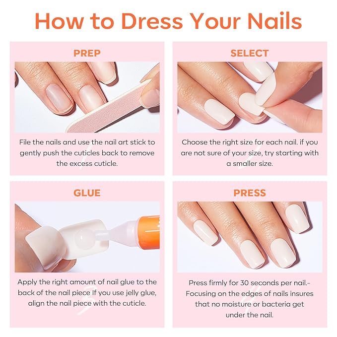 Modelones Pink French Tip Press on Nails Almond, Short Almond Fake Nails, Spring Easter Nail Kit with Nail Glue Adhesive Tabs Mini Nail File, Nails Press Ons 32Pcs16 Sizes, Women Girl Gift