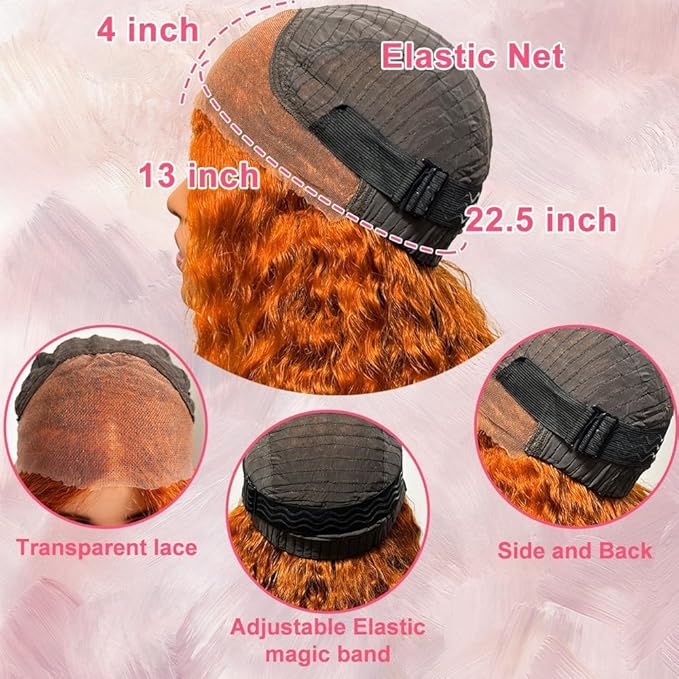 Azkiu Bye Bye KnotsGlueless Ginger Orange Wigs Human Hair Pre Plucked Pre Cut 13x4 HD Lace Closure Wigs Human Hair Deep Wave Lace Front Wigs Human Hair16inch