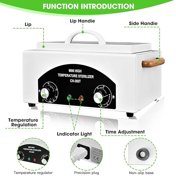 Sterilizer for Nail Tools 1.5L 110V 300W High Temperature Metal Clean Box with Adjustable Timer Temperature Sterilizer Cabinet for Manicure SPA Salon Metal Hairdressing Tool Equipment(white)