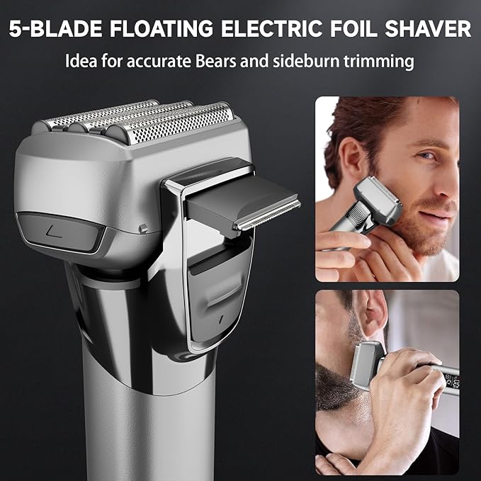 Electric Foil Shavers for Men Rechargeable Electric Razor Cordless Dry Wet Shavers Beard with Pop-Up Trimmer Travel Foil Shaver Face as Father Husband Boyfriend Gift 2408 Matte Silver