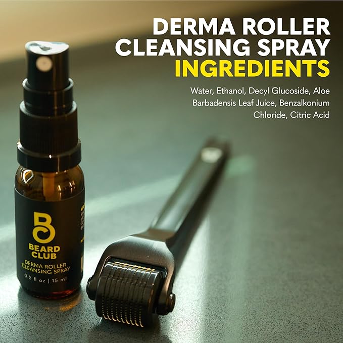 The Beard Club Derma Roller Replacement Head & Cleansing Spray - 0.3mm Titanium Microneedles - Replace, Clean and Prolong Derma Roller Life