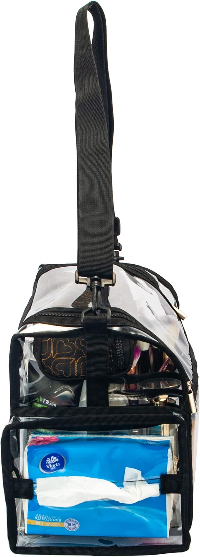 Large Professional Free Standing Clear PVC Makeup Artist Set Bag Transparent Makeup Brush Buddy Make up Kits Organizer Carry All MUA Travel Cosmetic Bag with 8 Dividers and Tissue Holder