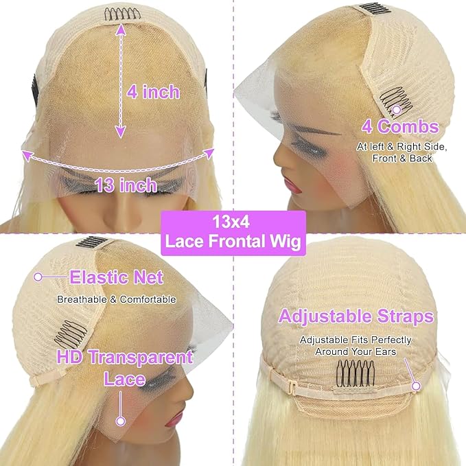 13x4 Blonde Lace Front Wigs Human Hair 613 Front Wig Human Hair 180% Density Body Wave Lace Front Wigs Human Hair Pre Plucked 24 inch 613 Frontal Wig Human Hair Glueless Wigs Human Hair
